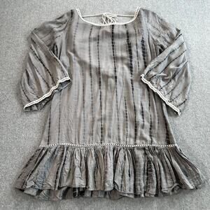 Z&L Anthropologie Tunic Top Womens Large Tassel Scoop Back Ruffle Hem 3/4 Sleeve